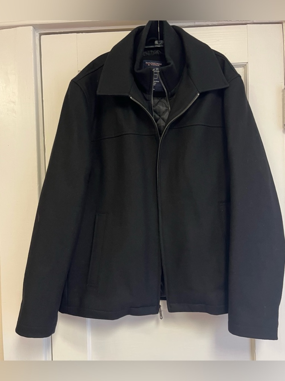 Roundtree & Yorke Wool Blend Jacket Men sz L Black 2 Full Zippers Quilted Lining